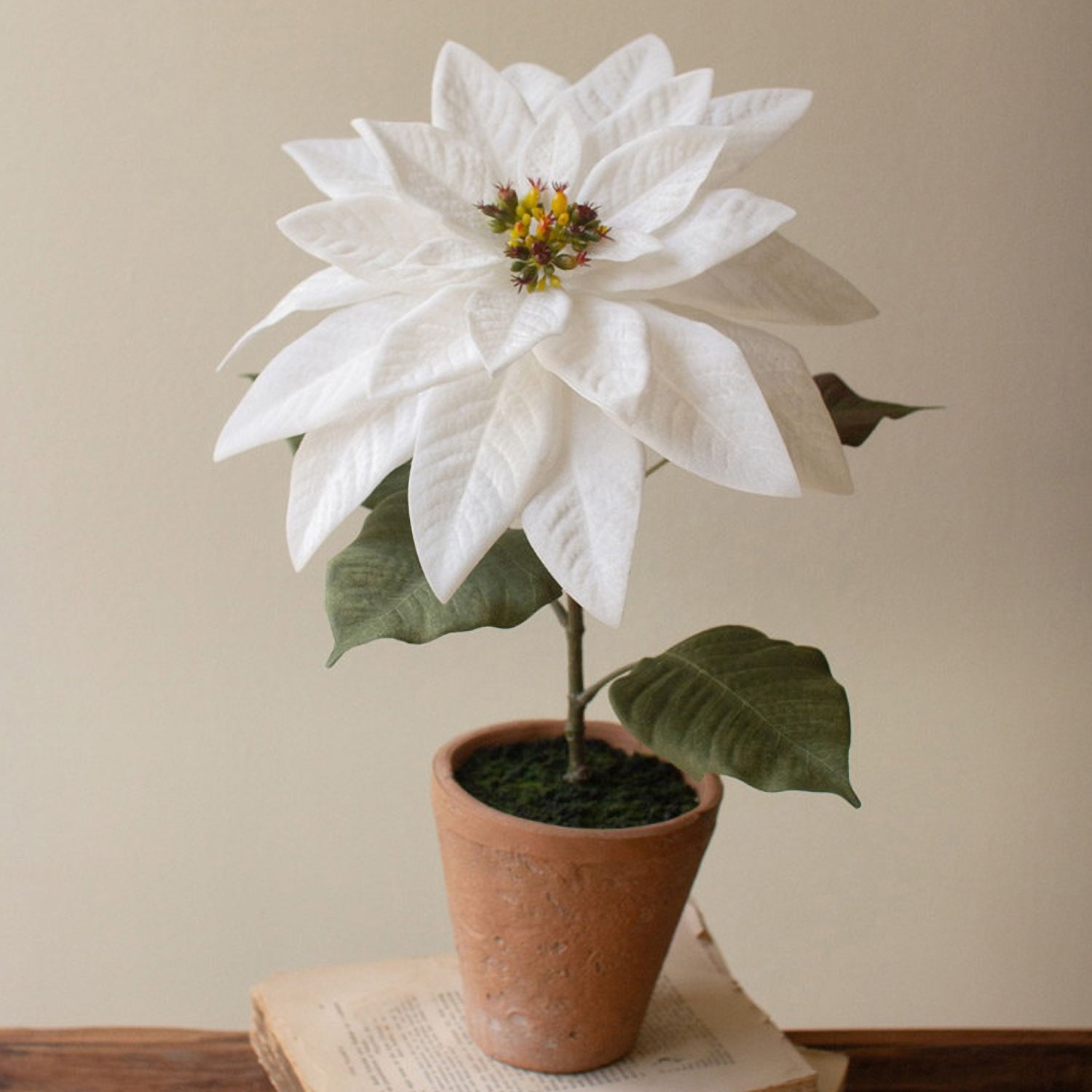 Poinsettias Faux Plant in a Cement Pot Set of 4
