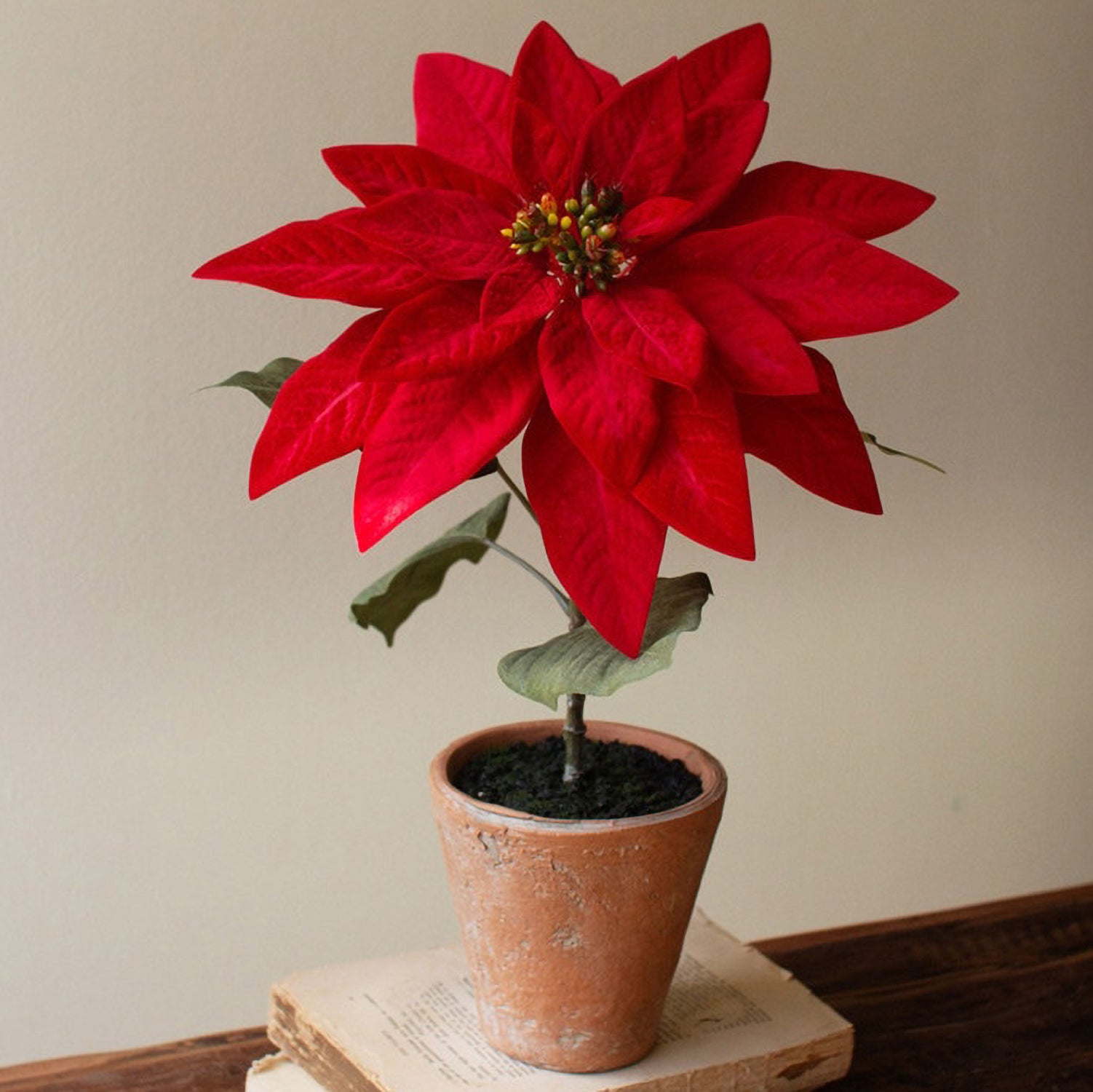 Poinsettias Faux Plant in a Cement Pot Set of 4