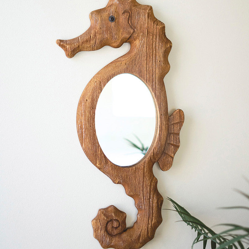 Wood Framed Seahorse Wall Mirror