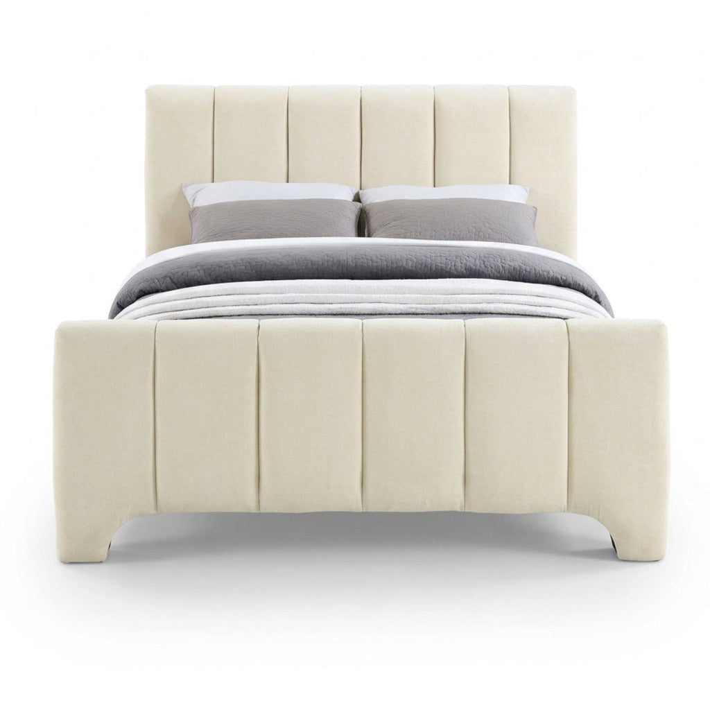 Camila Beige Chenille Fabric Upholstered Bed