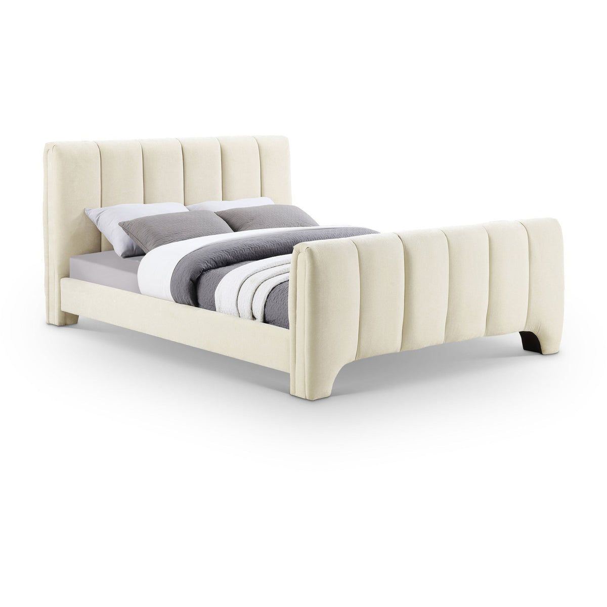 Camila Beige Chenille Fabric Upholstered Bed