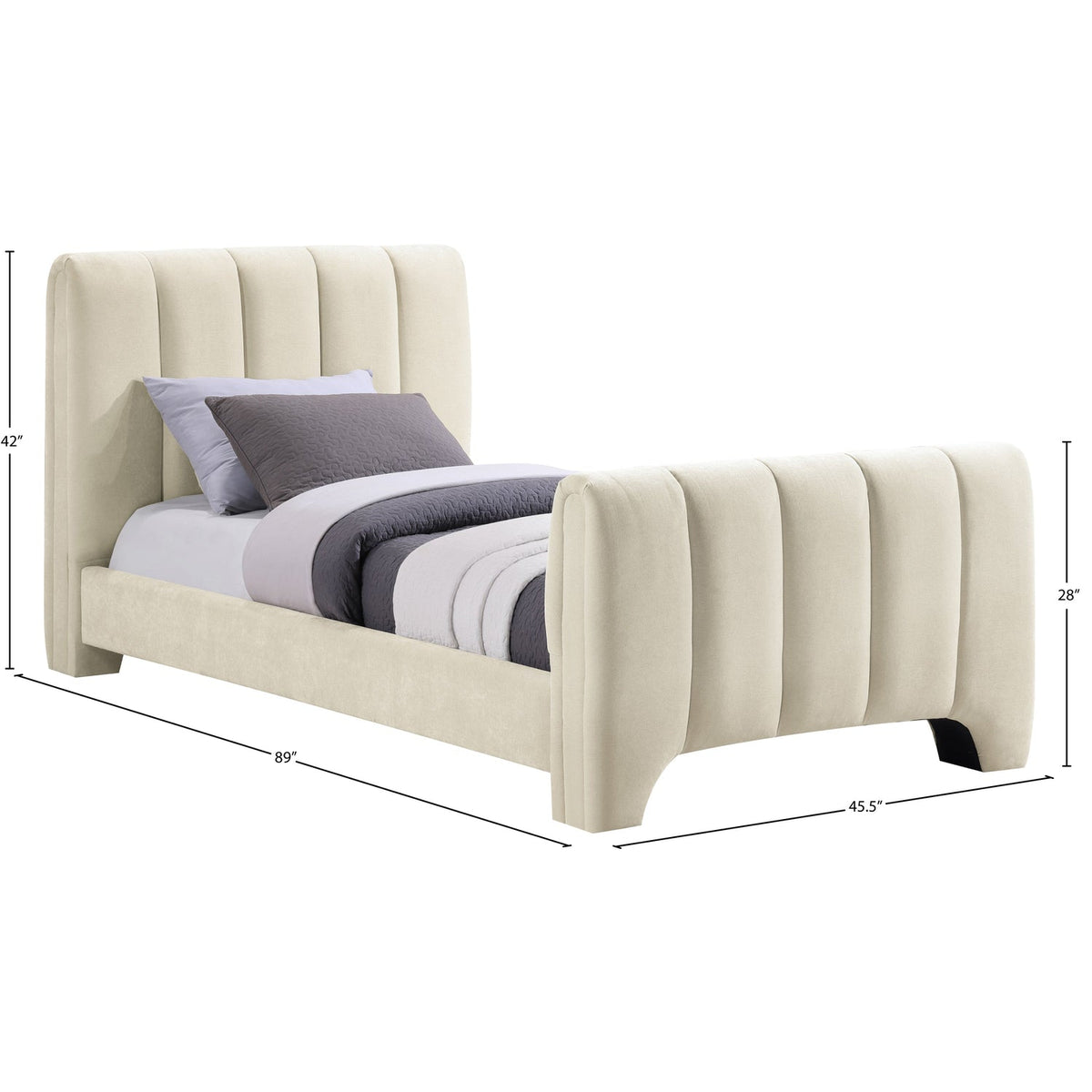 Camila Beige Chenille Fabric Upholstered Bed