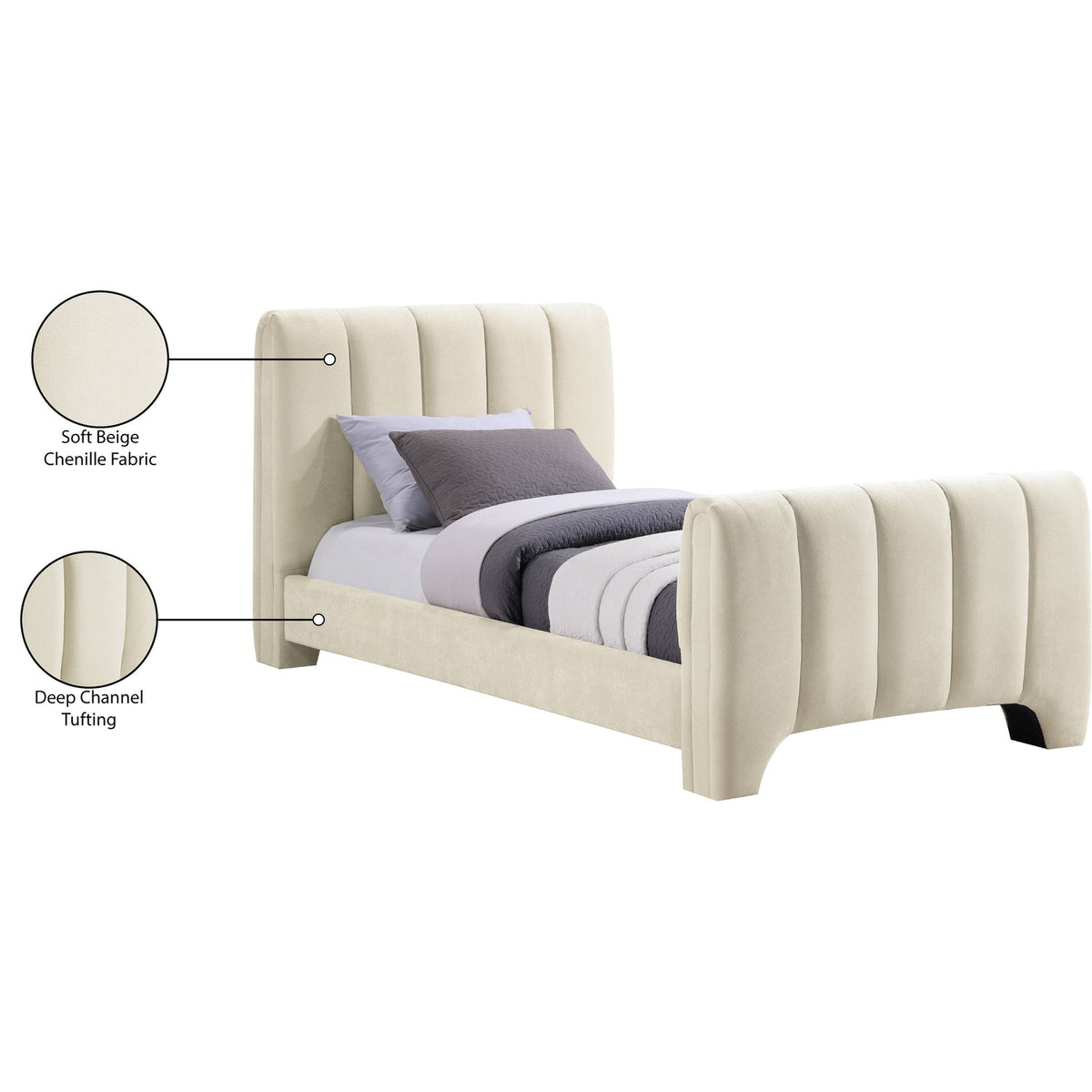 Camila Beige Chenille Fabric Upholstered Bed
