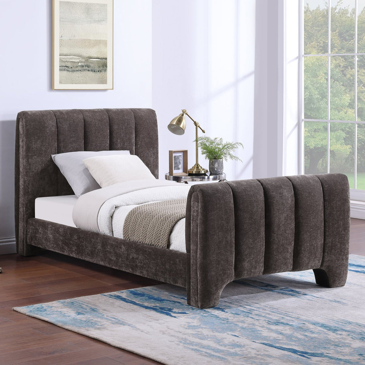 Camila Brown Chenille Fabric Upholstered Bed