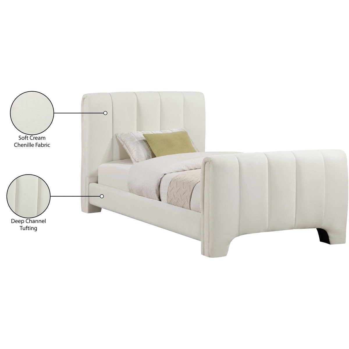 Camila Cream Chenille Fabric Upholstered Bed