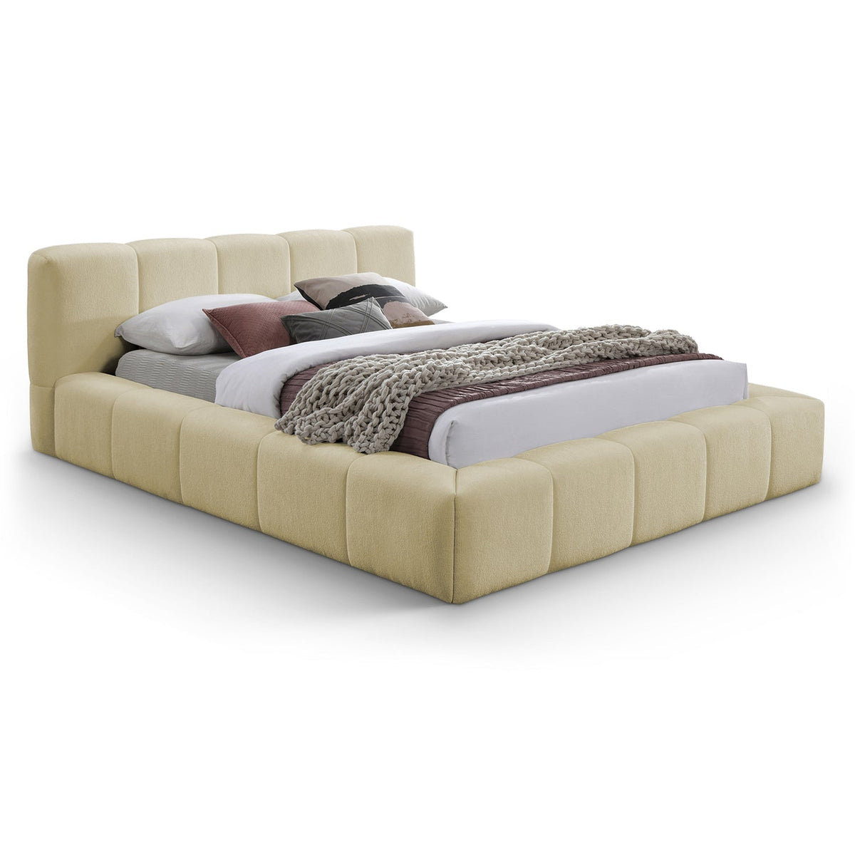 Carlin Beige Chenille Fabric Upholstered Bed