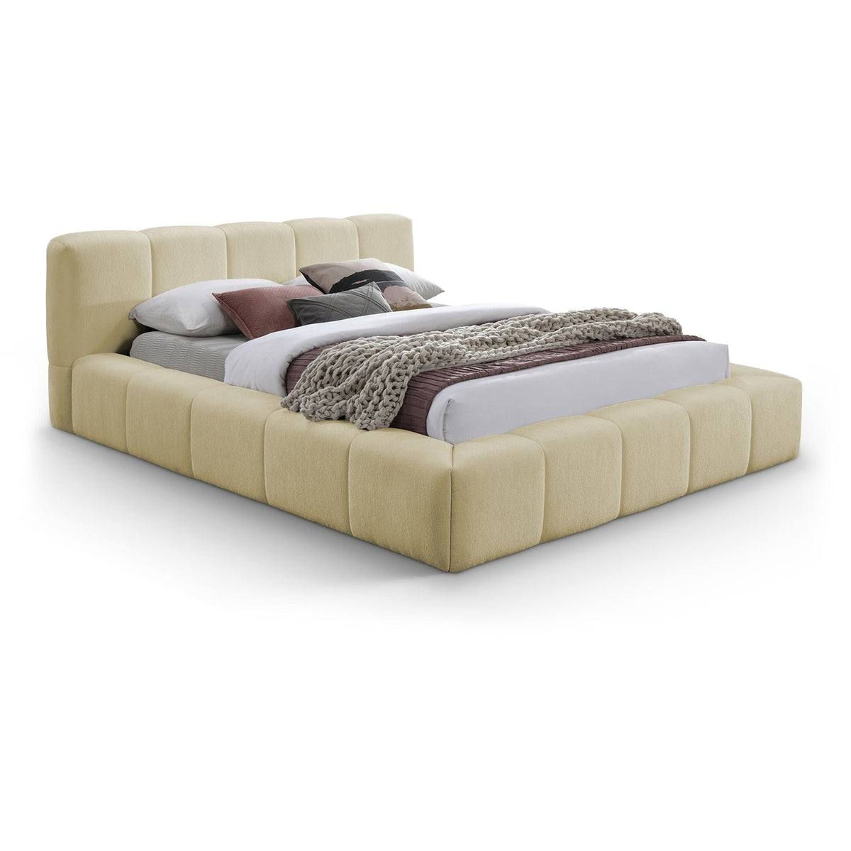 Carlin Beige Chenille Fabric Upholstered Bed