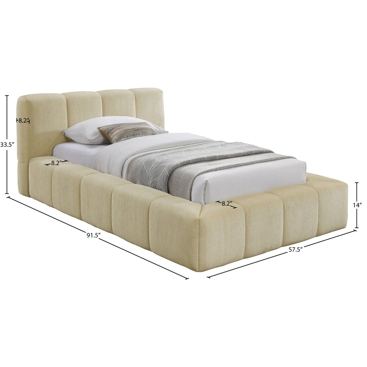 Carlin Beige Chenille Fabric Upholstered Bed