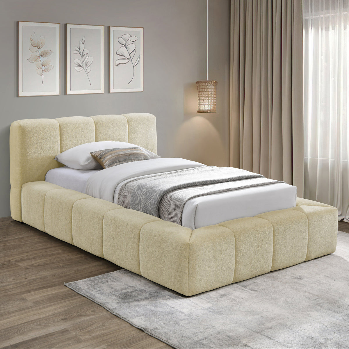 Carlin Beige Chenille Fabric Upholstered Bed