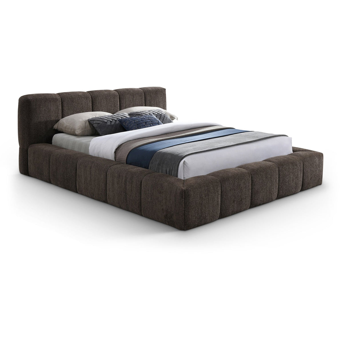 Carlin Brown Chenille Fabric Upholstered Bed