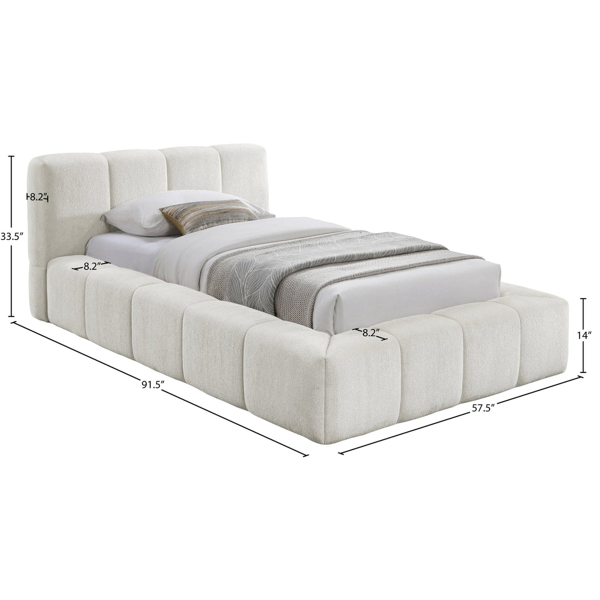 Carlin Cream Chenille Fabric Upholstered Bed