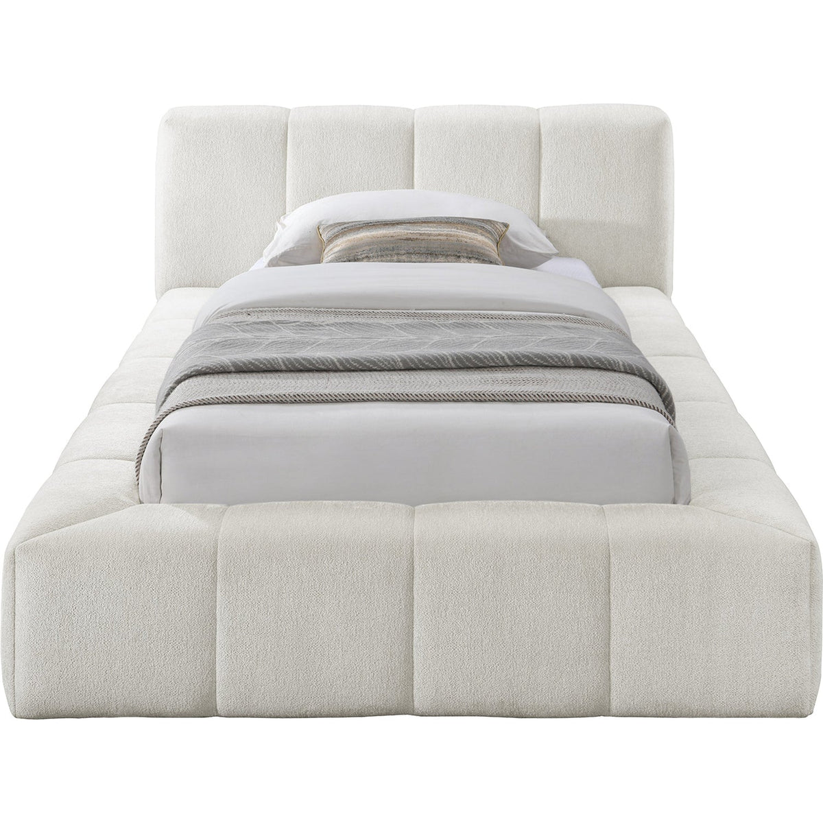 Carlin Cream Chenille Fabric Upholstered Bed
