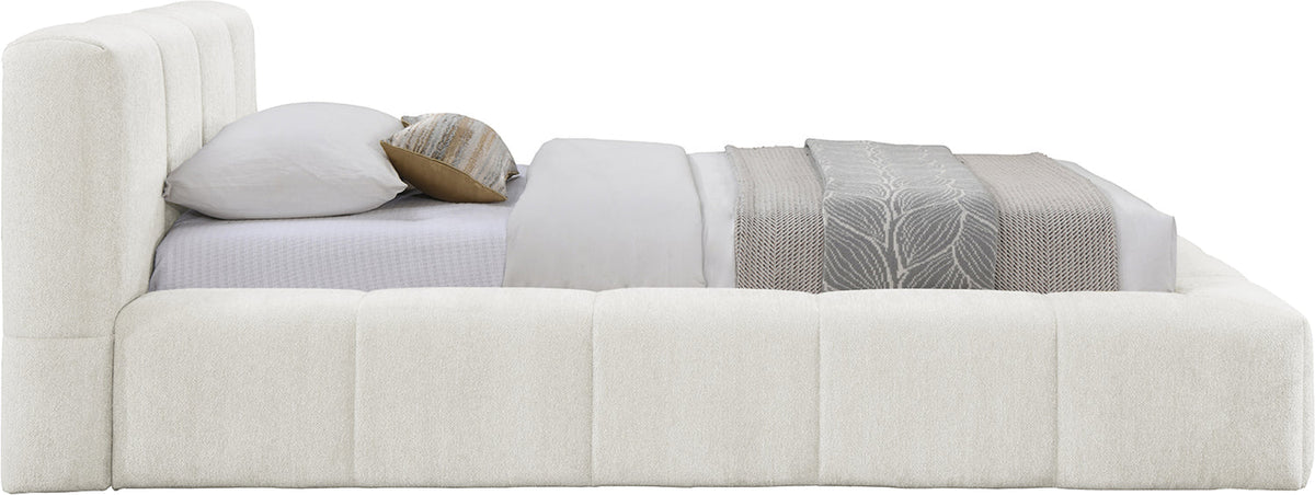 Carlin Cream Chenille Fabric Upholstered Bed