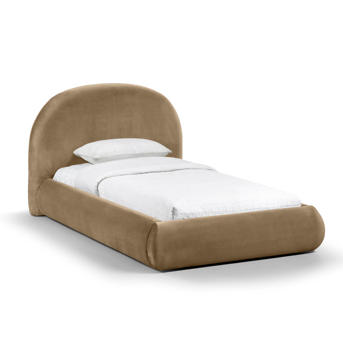 Celine Beige Velvet Upholstered Bed in beige velvet, primary product view