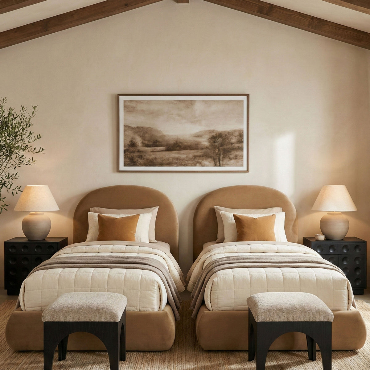 Celine Beige Velvet Upholstered Bed