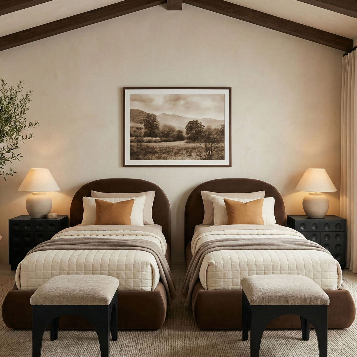Celine Brown Velvet Upholstered Bed