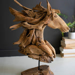 Teakwood Horse Head Sculpture with Base