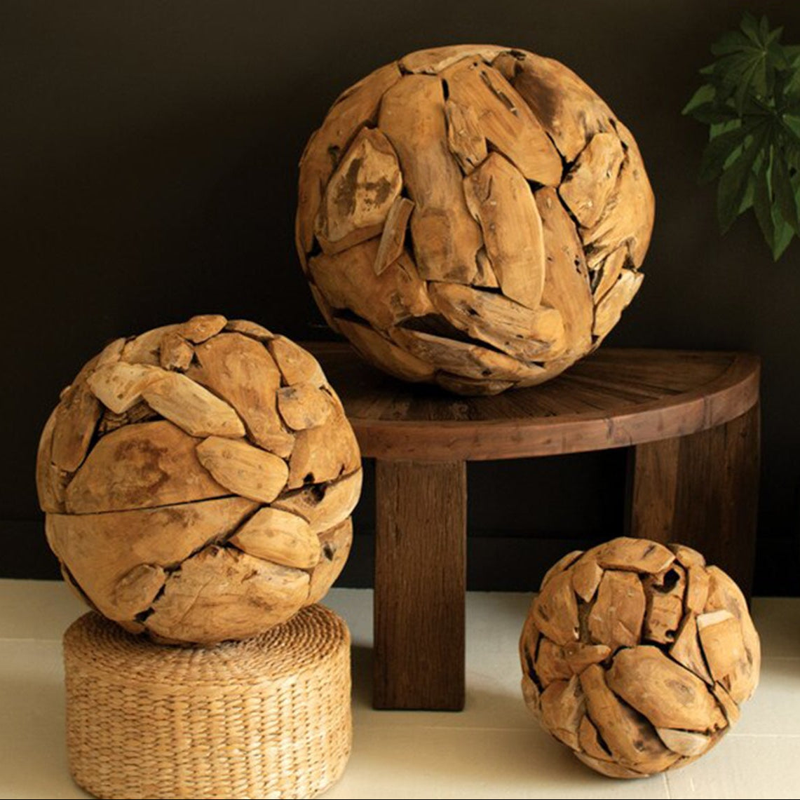 Recycled Teakwood Sphere Set of 3