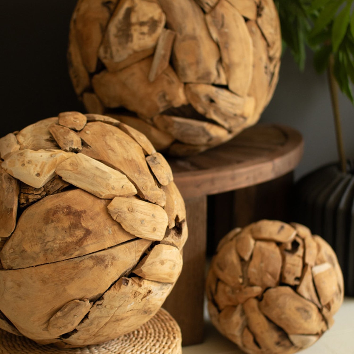 Recycled Teakwood Sphere Set of 3