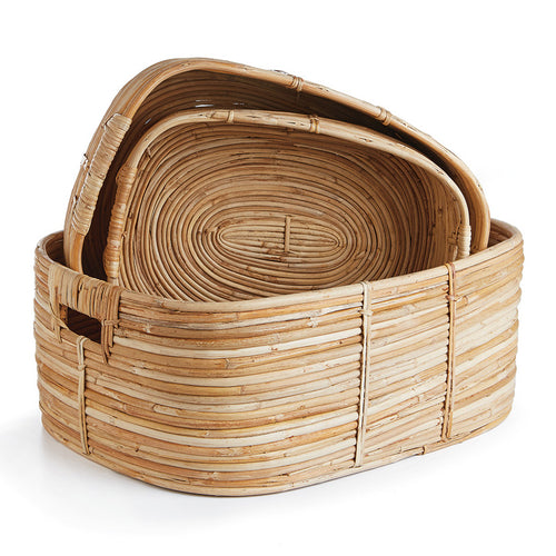 Cane Rattan Rectangular Handle Basket Set of 3