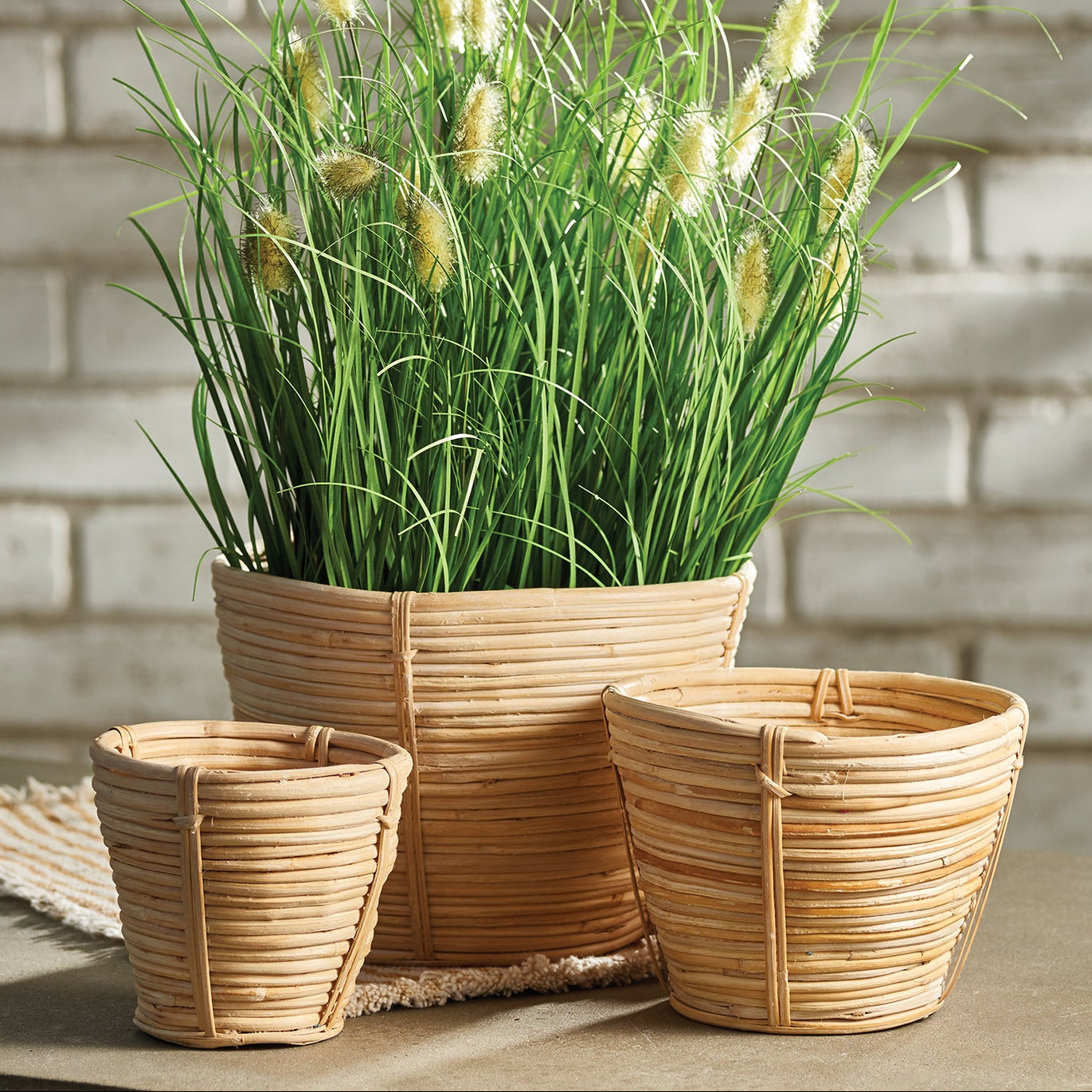 Cane Rattan Mini Round Tapered Basket Set of 3