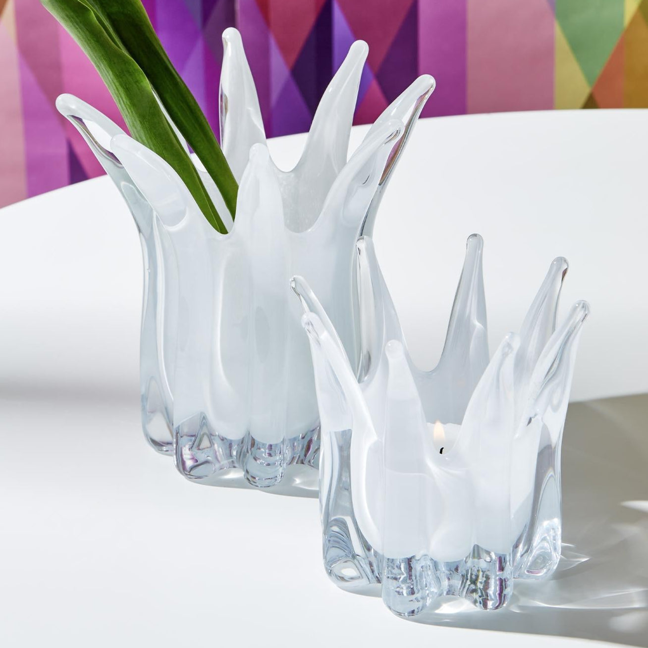 White Blossoms Candle Holder/Vase Set of 3