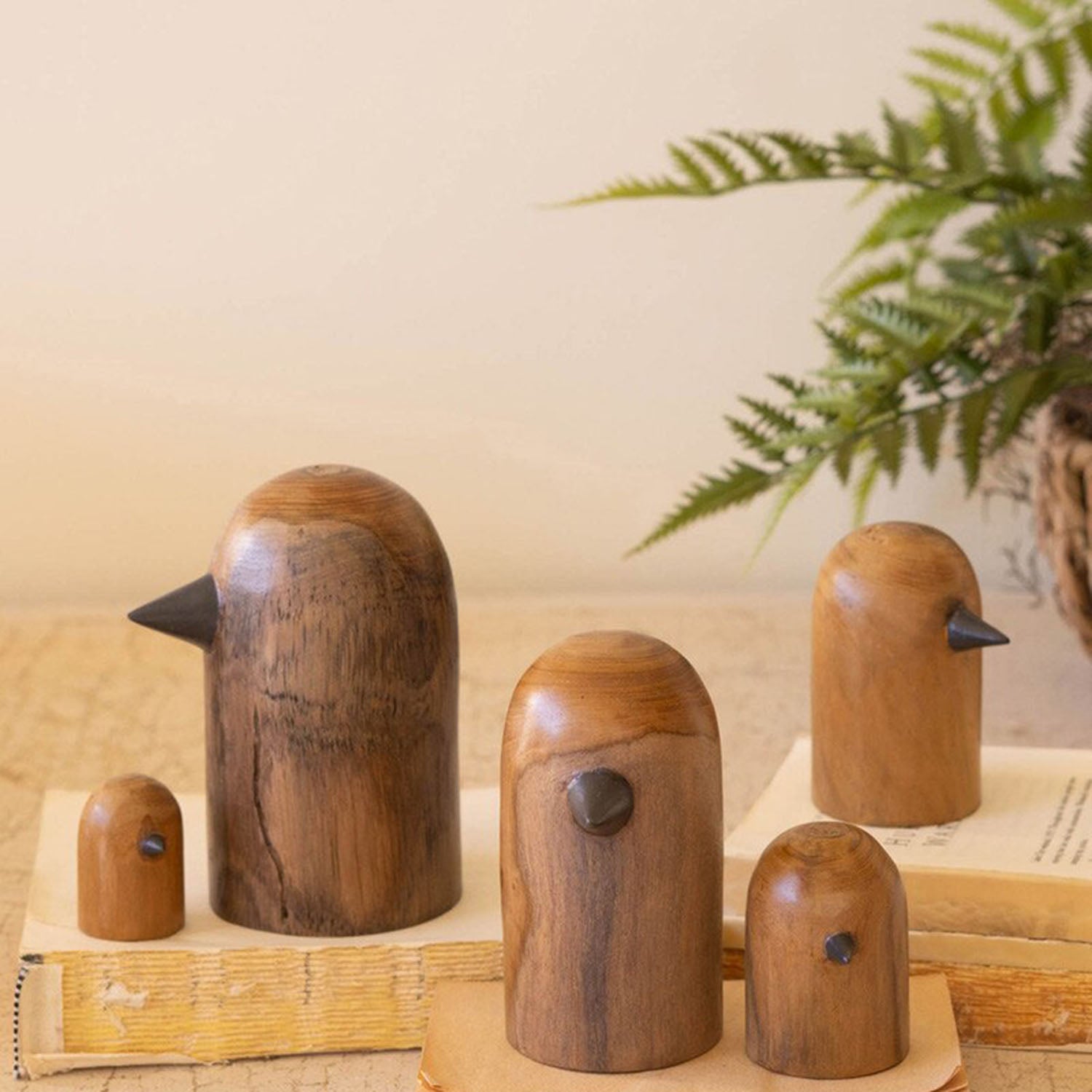 Teakwood Bird Sculpture Set of 5