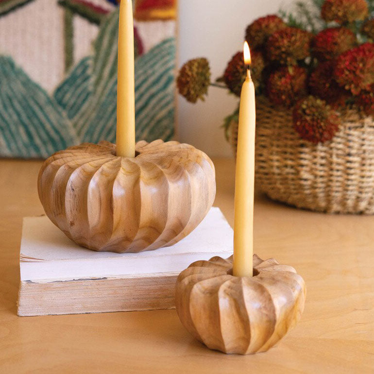 Teakwood Pumpkins Taper Candleholder Set of 2