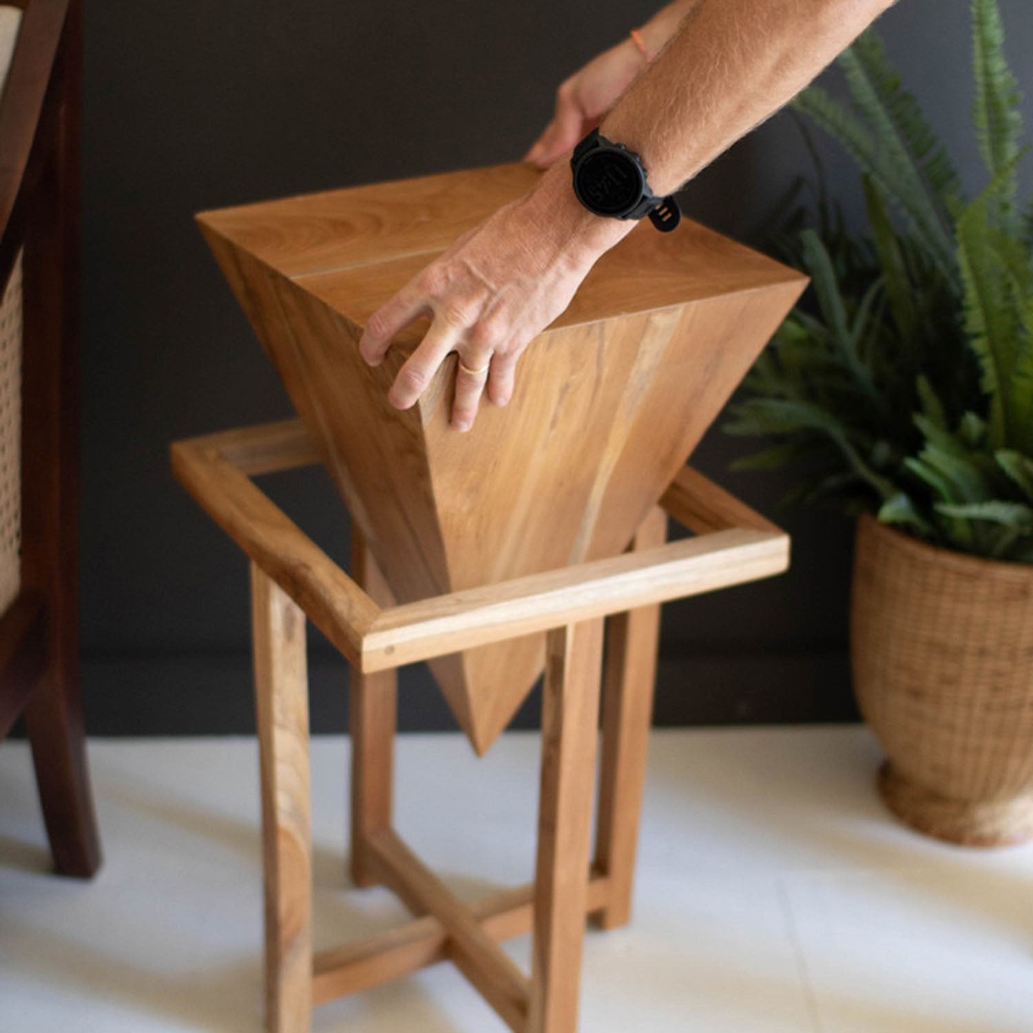 Teakwood Pyramid Side Table