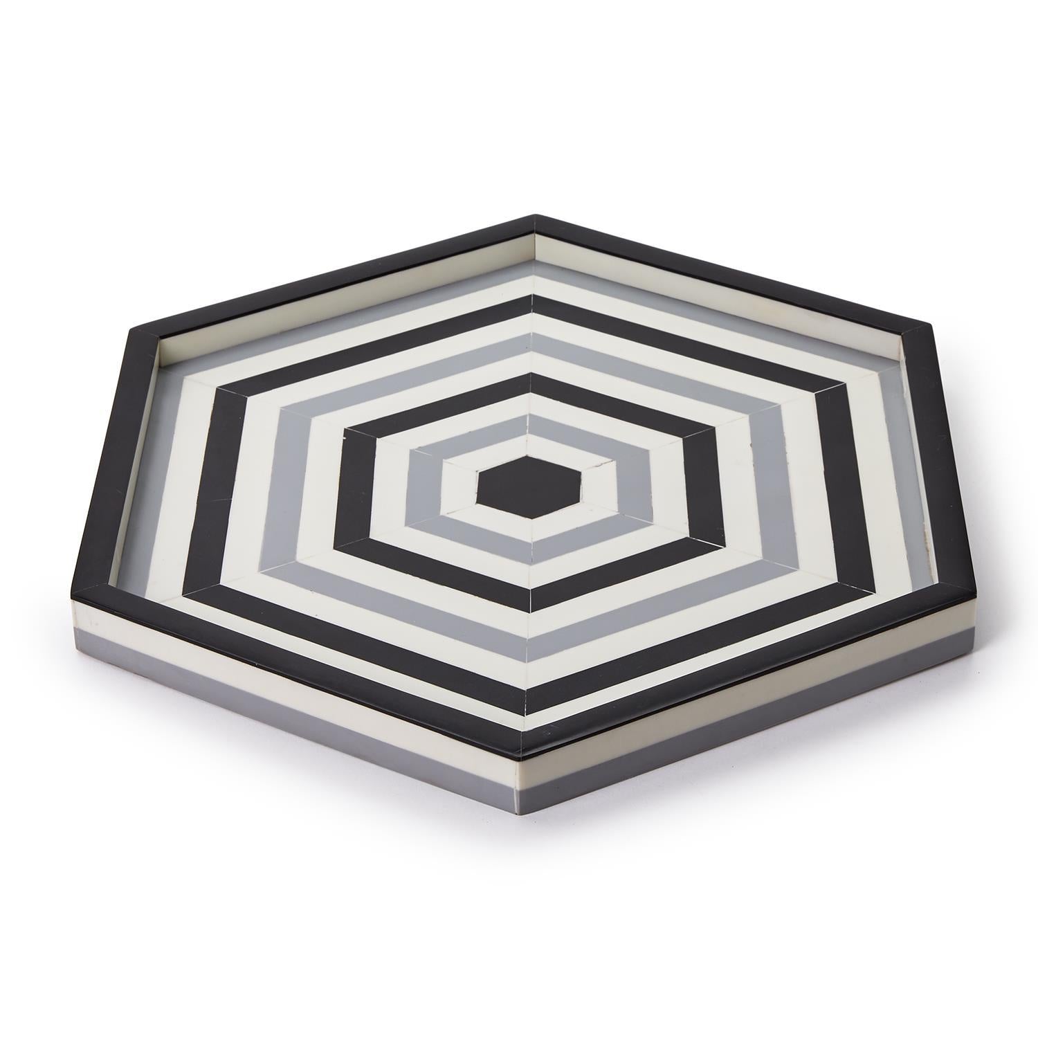 Grey Concentrics Decorative Hexagon Tray