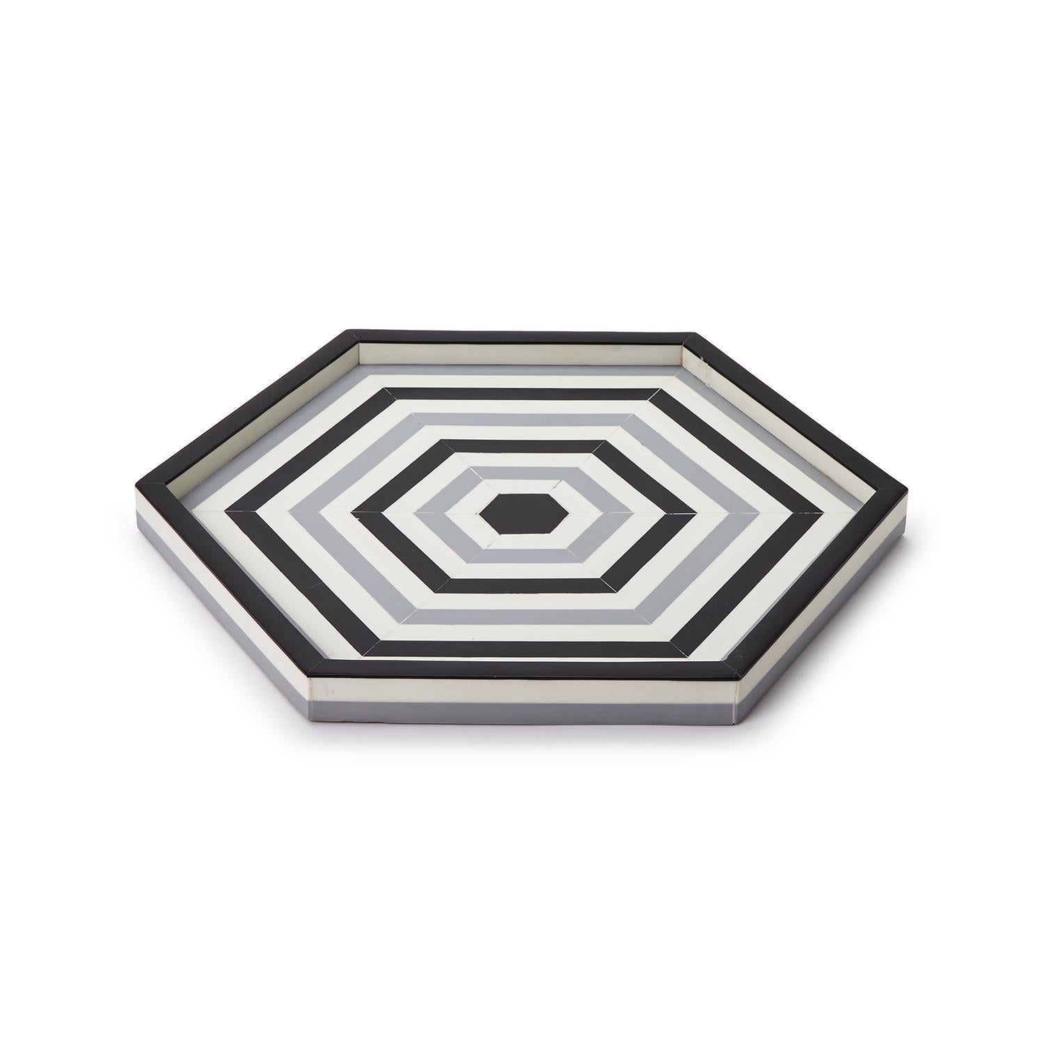 Grey Concentrics Decorative Hexagon Tray