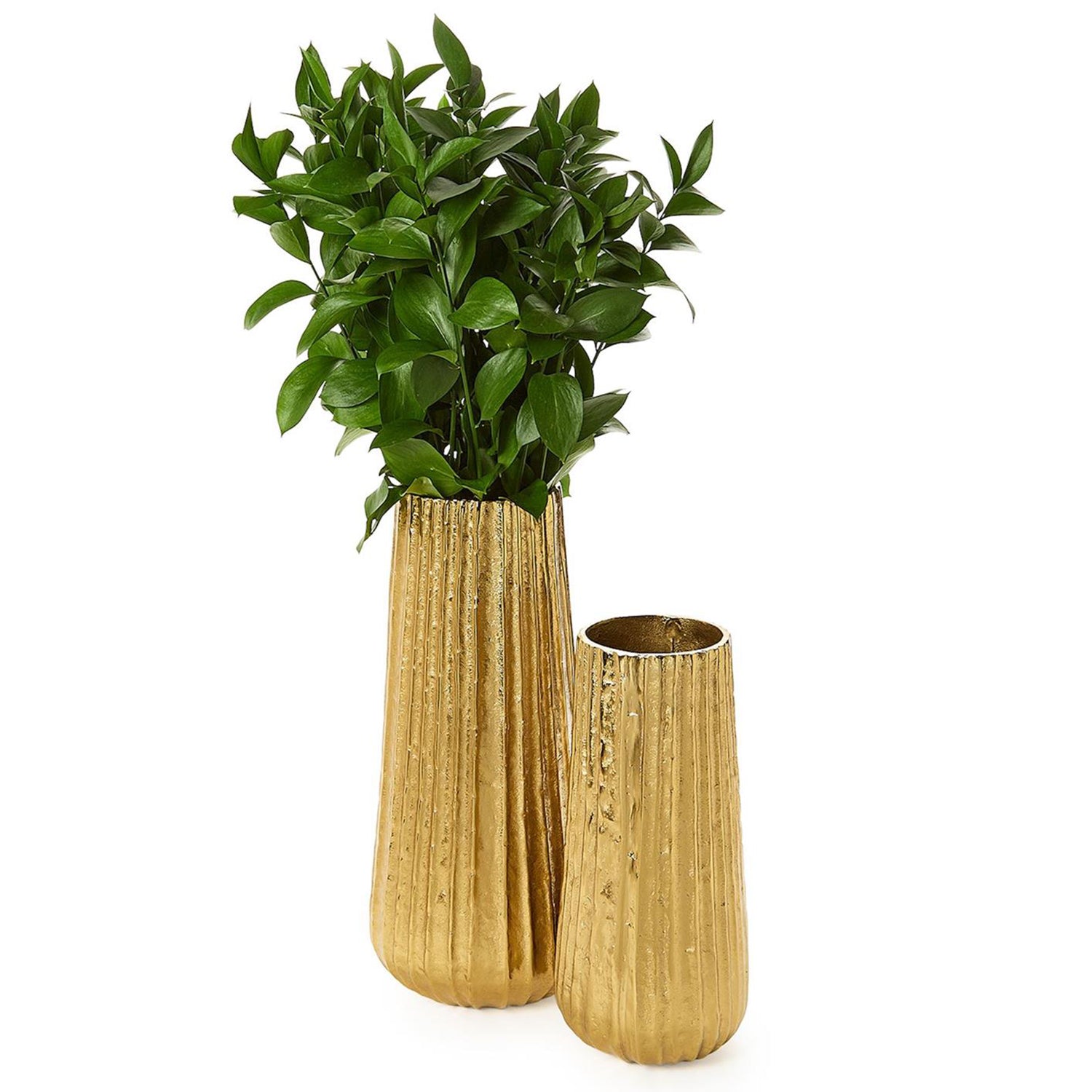 Pleats Cylinder Golden Vase Set of 2