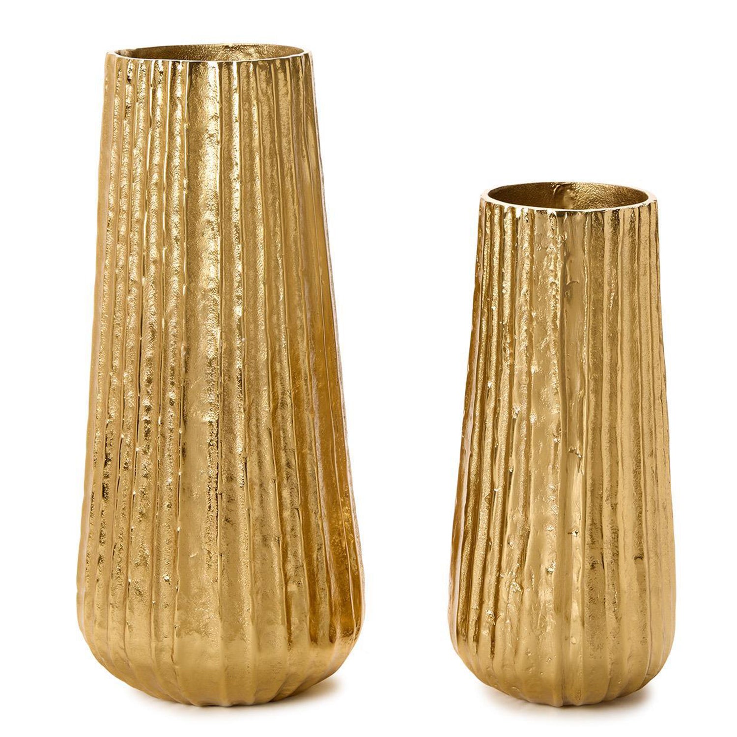 Pleats Cylinder Golden Vase Set of 2