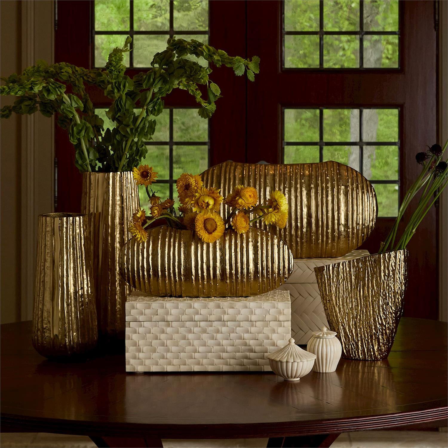 Pleats Oval Golden Vase Set of 2
