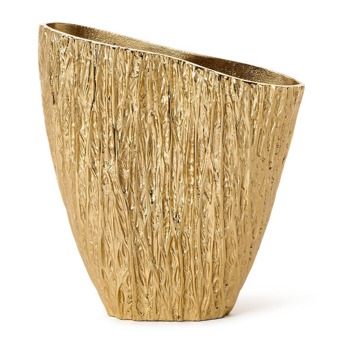 Pleats Golden Vase with Slope Top Edge