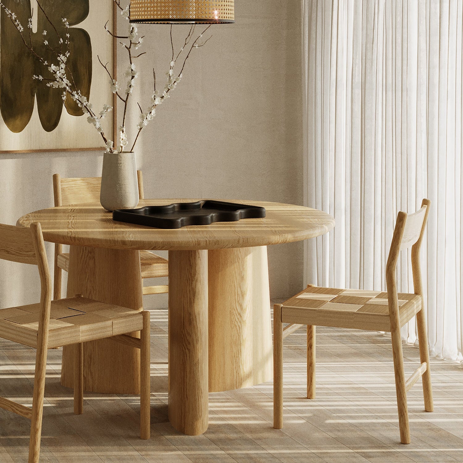 Union Home Asher Oak Danish Cord Dining Chair Set of 2