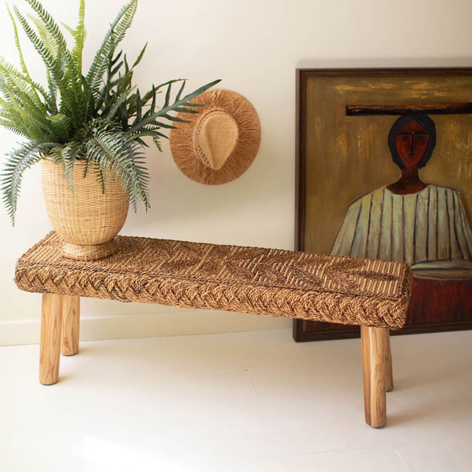 Banana Fiber and Teakwood Bench