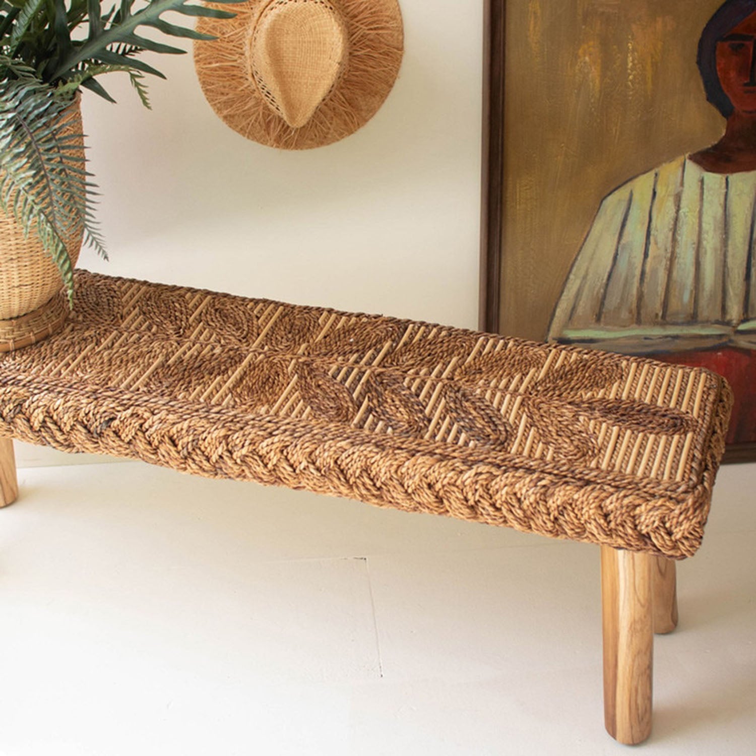 Banana Fiber and Teakwood Bench