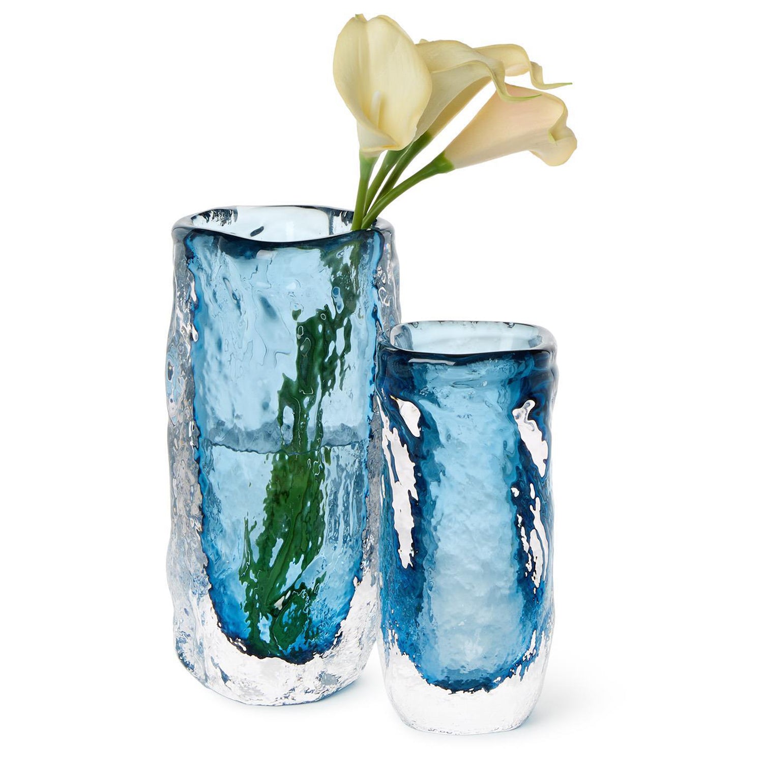 Vendome Blue/Clear Art Hand Blown Glass Vase Set of 2