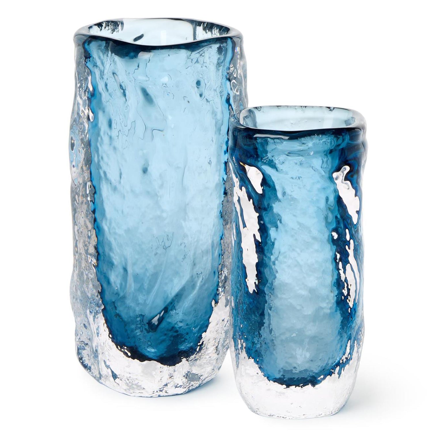 Vendome Blue/Clear Art Hand Blown Glass Vase Set of 2