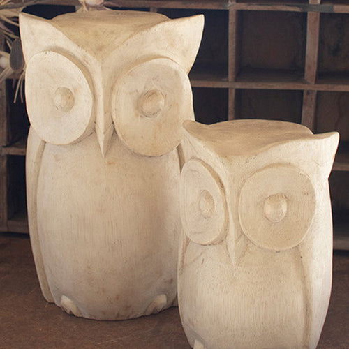 Carved Wood Owl Statue Set of 2