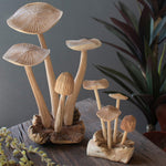 Carved Teak Wood Mushroom Cluster Set of 4