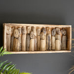 Carved Driftwood Figures in a Framed Shadowbox
