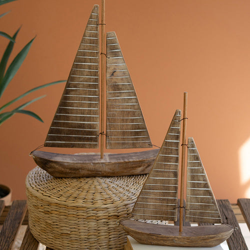 Sailboat Rustic Recycled Wood Tabletop Accent Set of 2