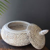 Natural and White Hand-Carved Wood Container with Lid