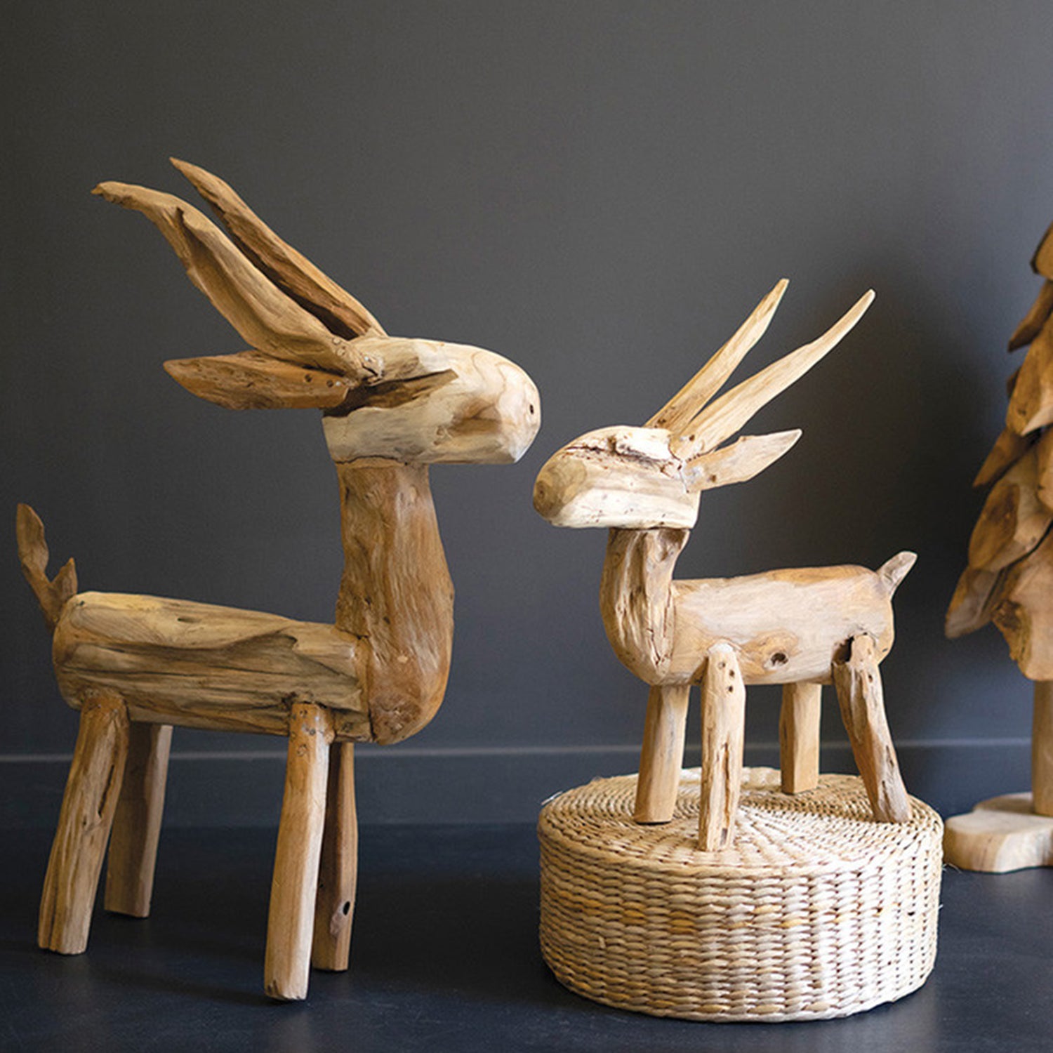 Rustic Teak Reindeer Set of 2