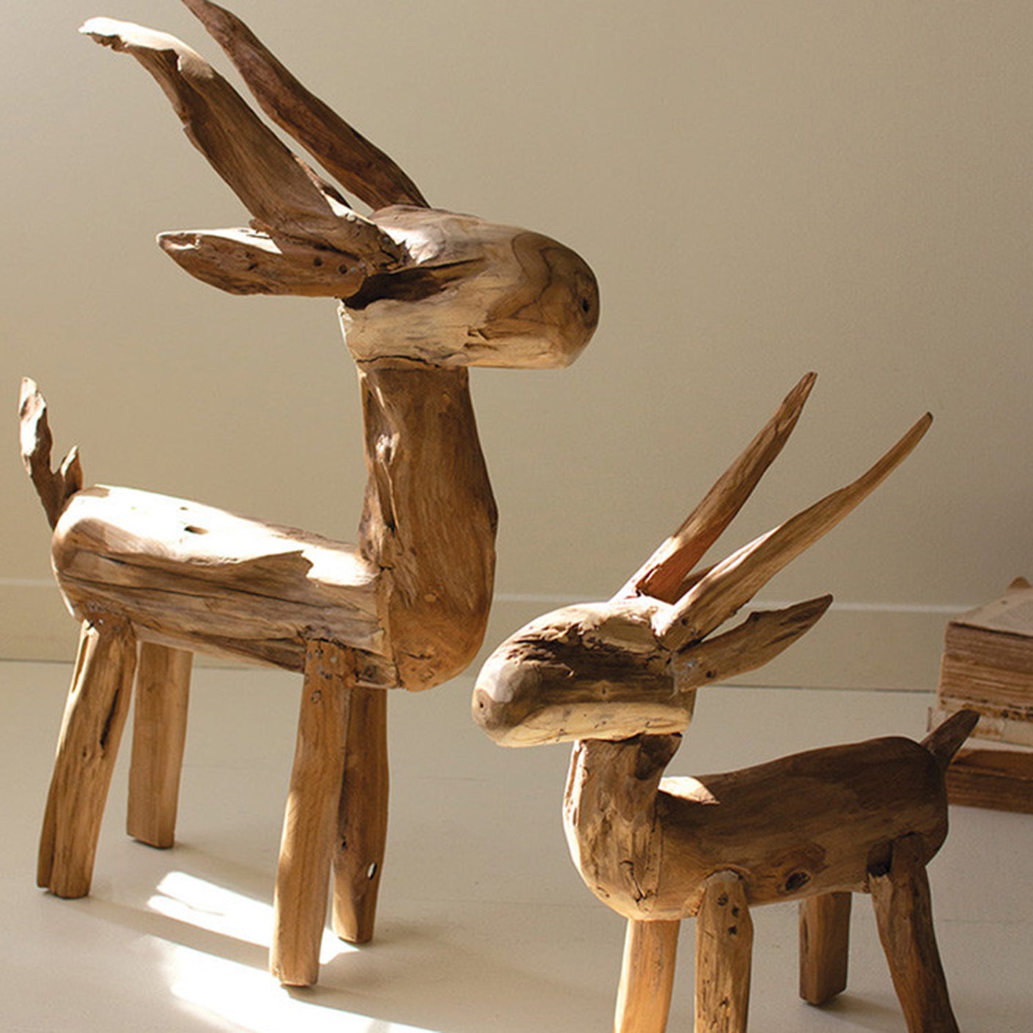 Rustic Teak Reindeer Set of 2