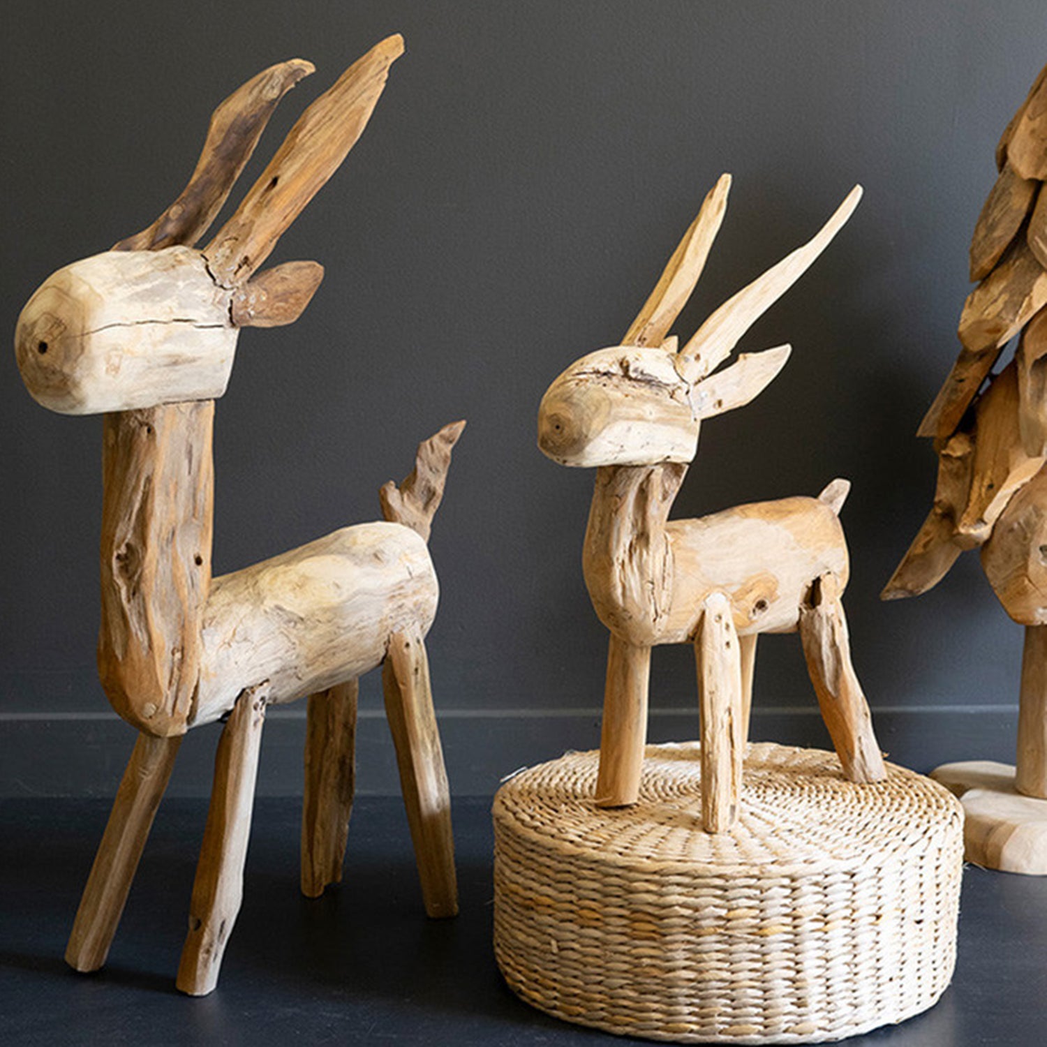 Rustic Teak Reindeer Set of 2