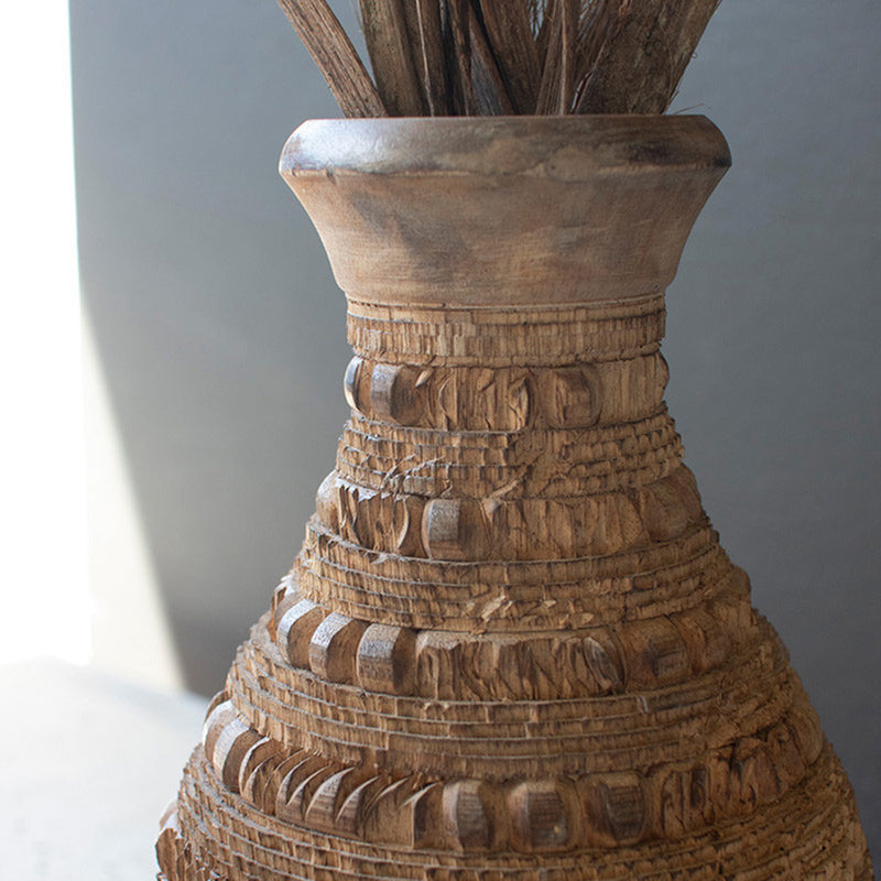 Carved Wooden Vase Set of 2