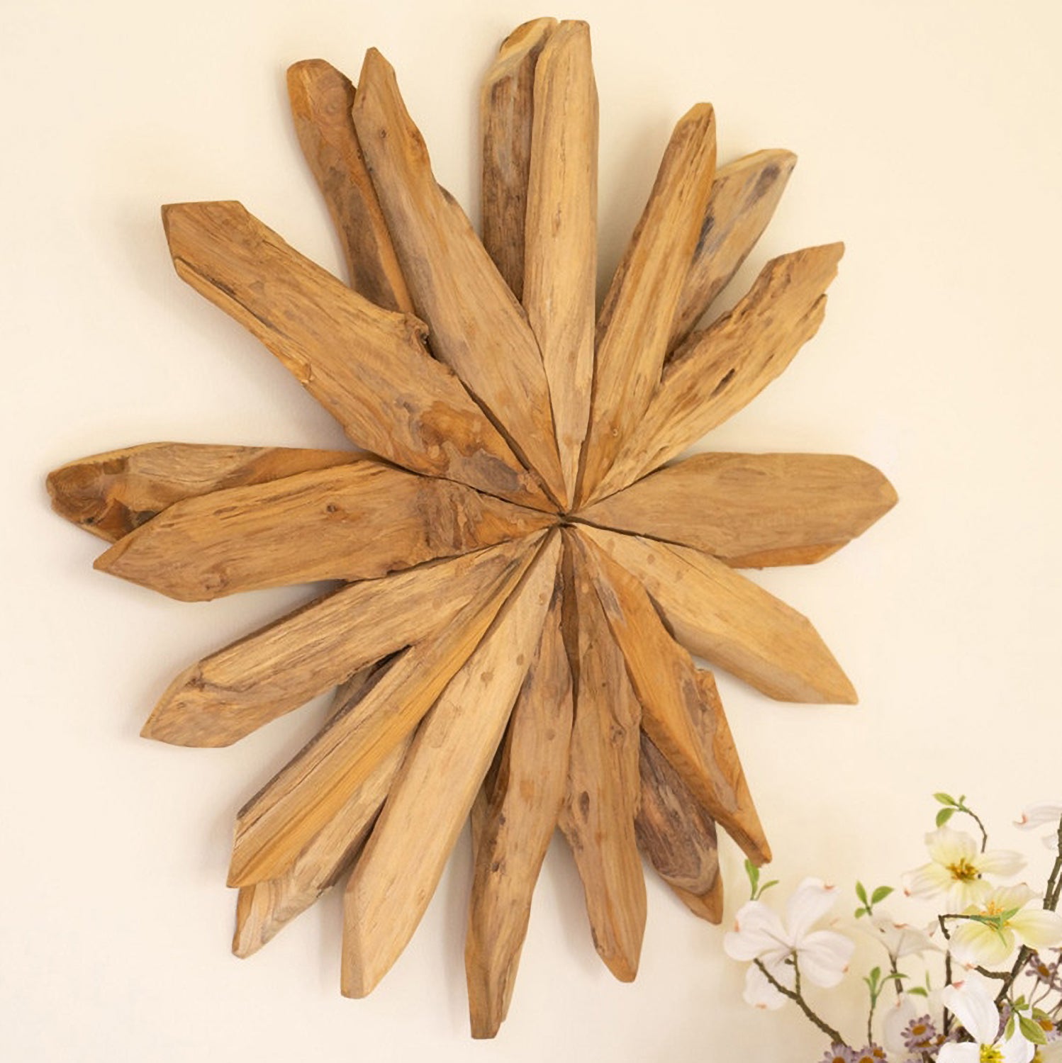 Sunburst Teakwood Wall Sculpture